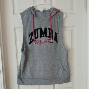 Gray Sleeveless Hoodie with Red Accents